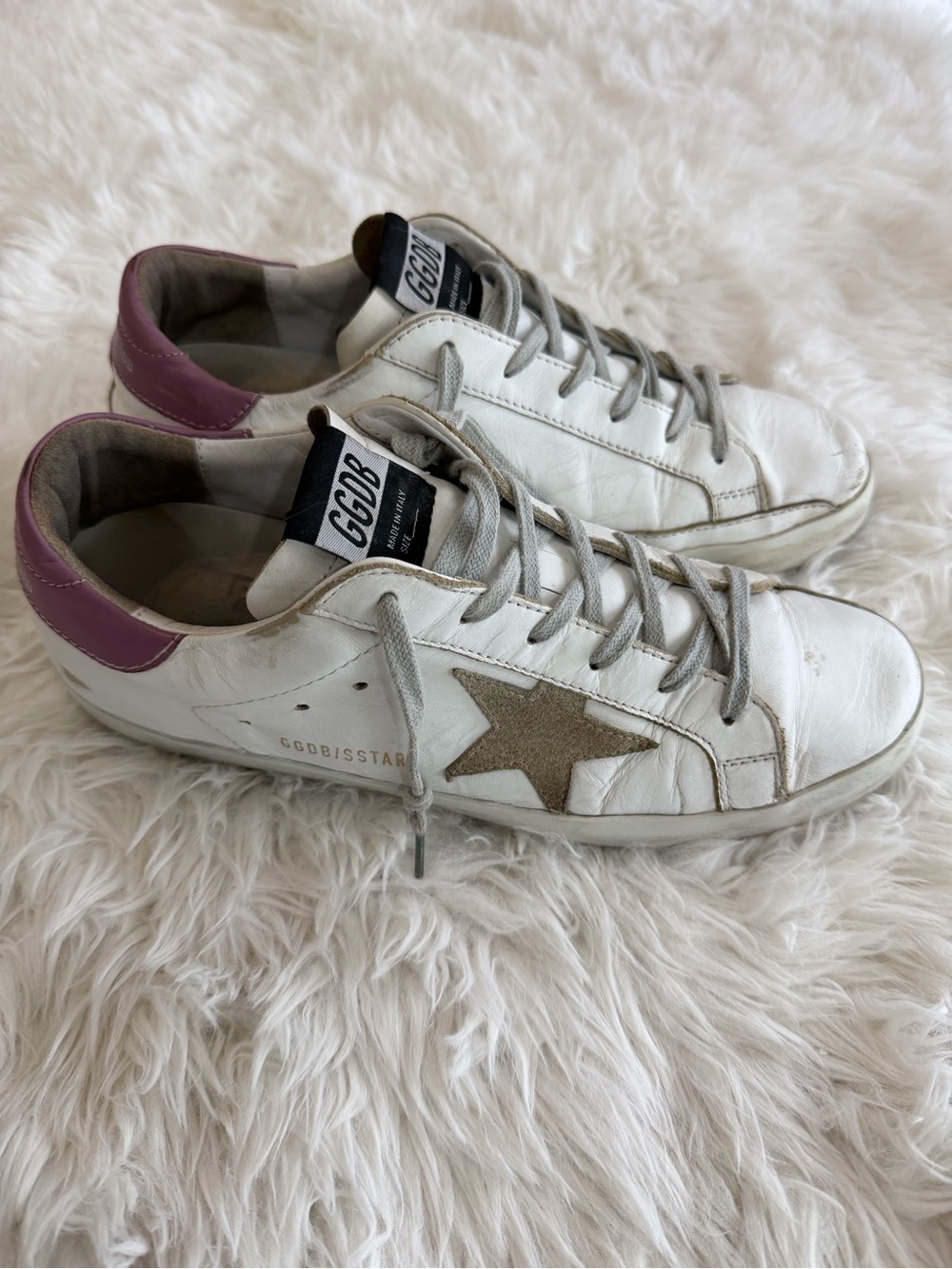 Golden Goose White Leather Low-Top Sneakers with Pink Heel Size 40 US 10